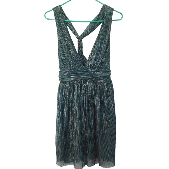 Lulus Ailey Gold and Teal Blue Skater Dress - Picture 1 of 6